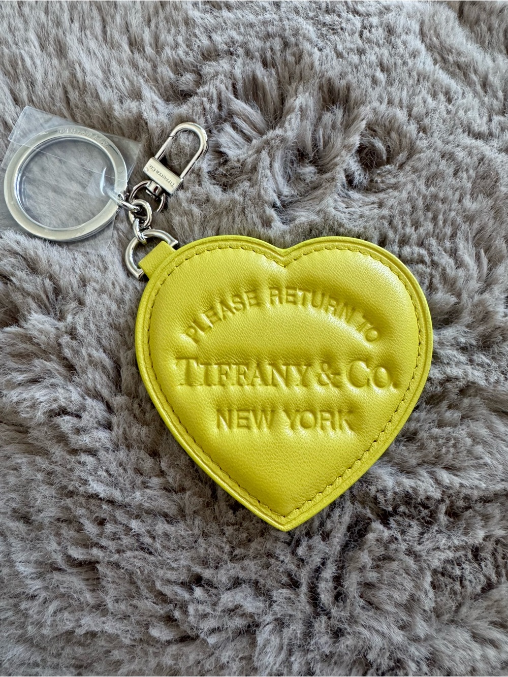 New Tiffany & Co Return To Tiffany Yellow Leather Heart Bag Charm Key Ring